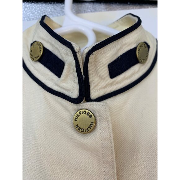 New VTG Rare Tommy Hilfiger S Military Denim Coat Logo Buttons Cream RHH10579 - Picture 3 of 12